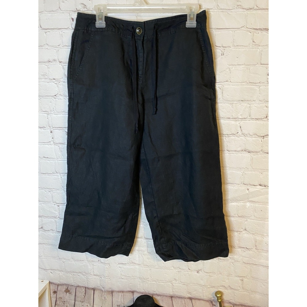 Talbots Straight Capri Pants Women's Small Navy Mid Rise Drawstring Waist